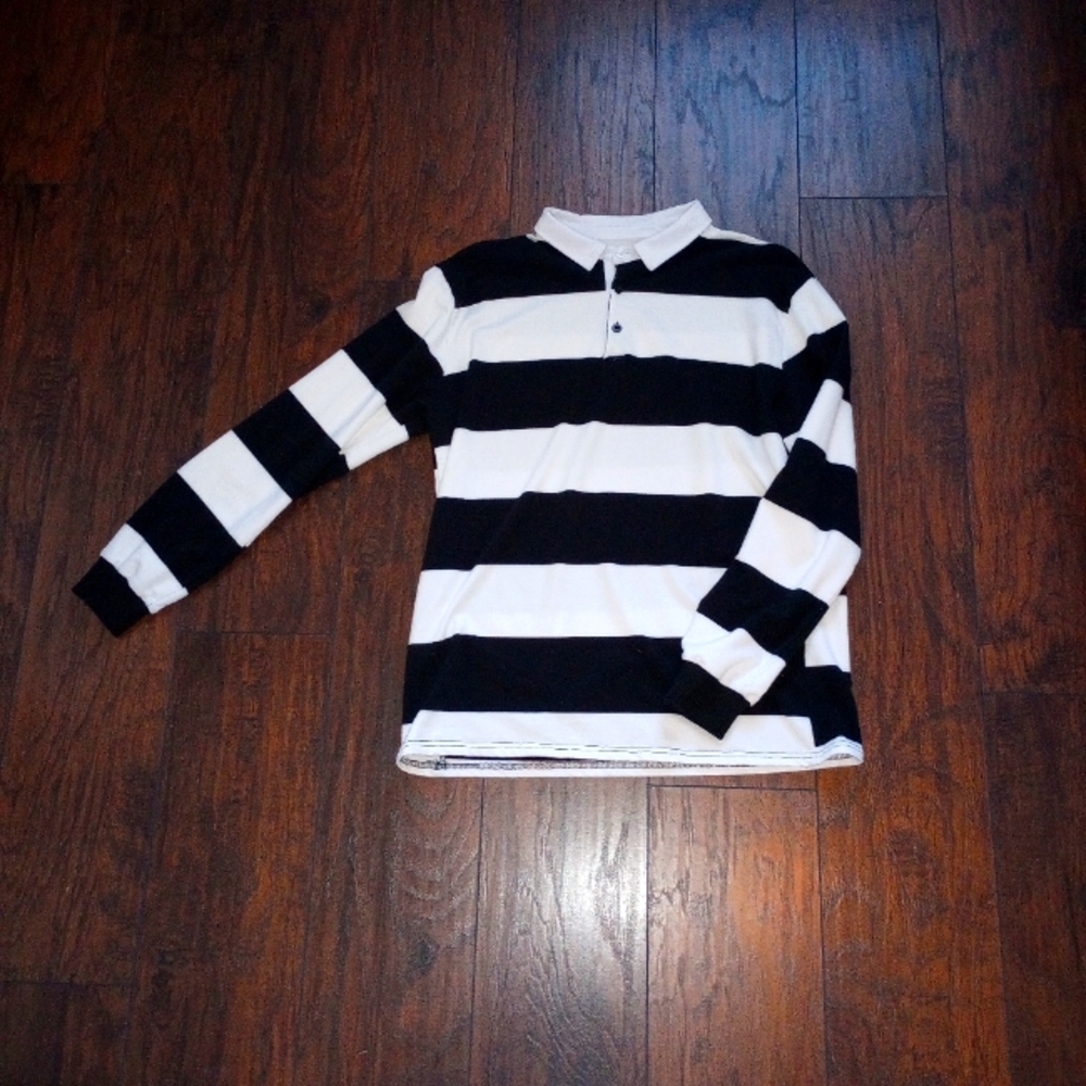 Striped Polo Long Sleeve Shirt (Oversize) - M